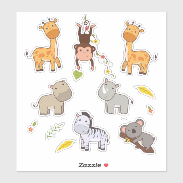 Pegatina Colección de animales de la jungla (Hoja)