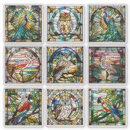 Pegatina Colección de Aves de Vidrio Pintado Falso