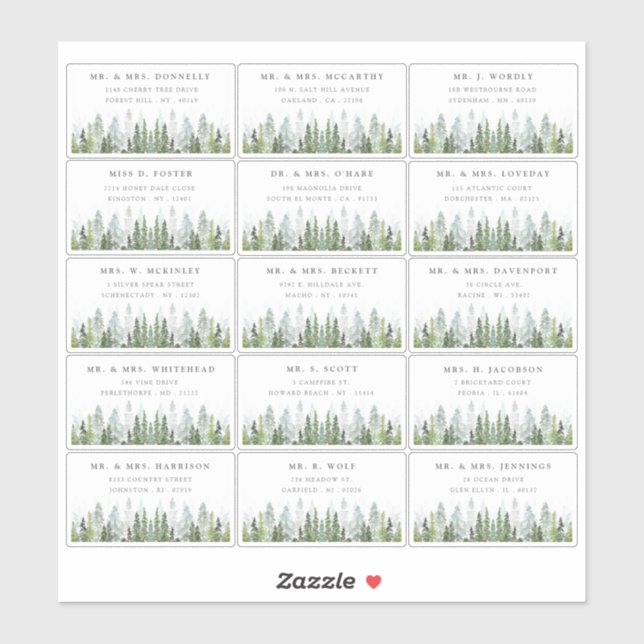 Pegatina Colección de Bodas del bosque de pinos acuarela (Hoja)