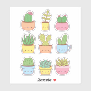 Pegatina Colección de dibujos de plantas suculentas de cact
