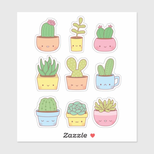 Pegatina Colección de dibujos de plantas suculentas de cact (Hoja)