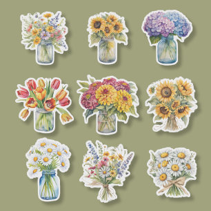 Pegatina Colección de flor del país de acuarela