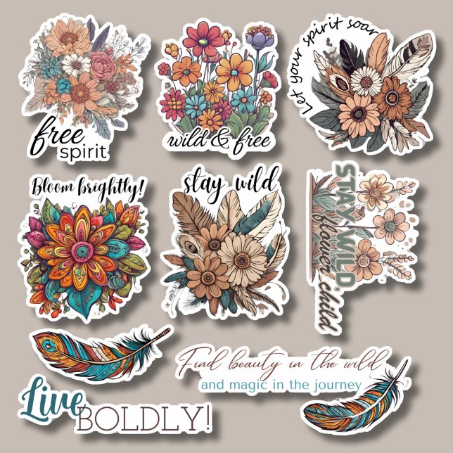 Pegatina Colección de flores bohemias impermeable (Subido por el creador)