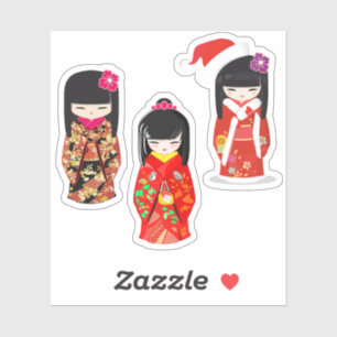 Pegatina Colección de muñecas de Kokeshi