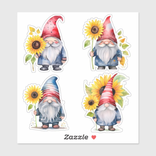 Pegatina Colección de Stickers de Gnome y Girasol (Hoja)