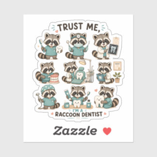 Pegatina Colección de Stickers de Mapache Dentista Adorable