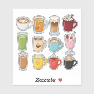 Pegatina Colección de tazas de bebidas acogedoras estéticas