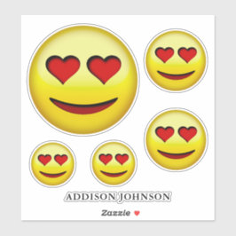 Pegatina Colección Happy Face Red Heart Eyes Añadir Nombre
