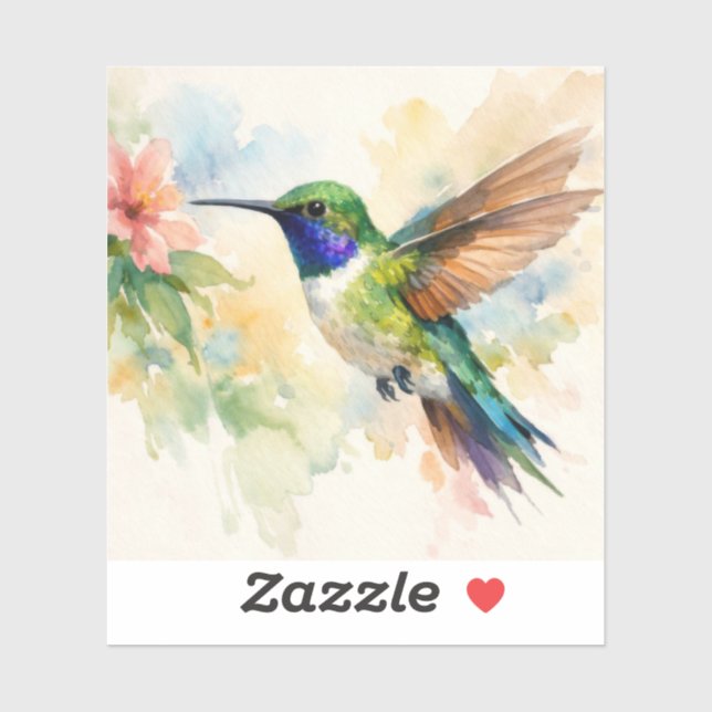 Pegatina Colibrí acuarela (Hoja)