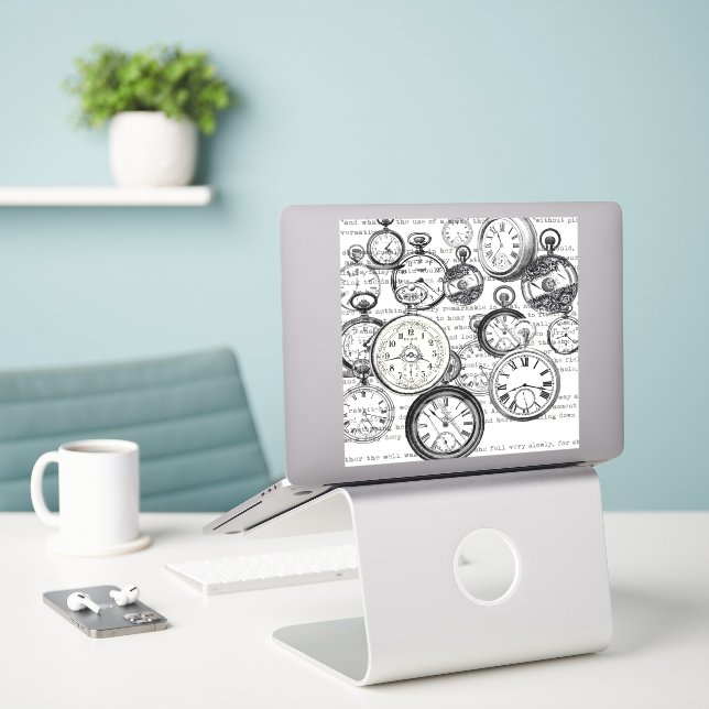 Pegatina Collage de reloj de bolsillo victoriano Alicia en  (Ordenado portátil  en el escritorio)