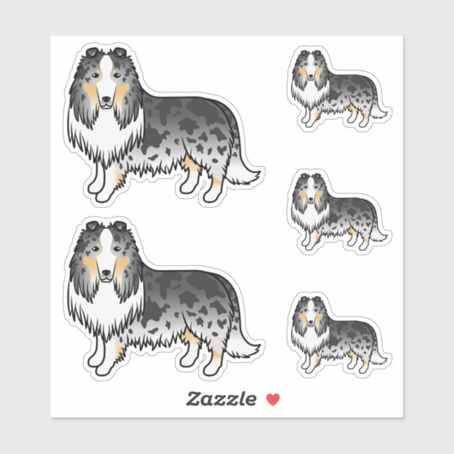 Pegatina Collie Áspero Blue Merle Lindo Perros Dibujos Anim (Hoja)