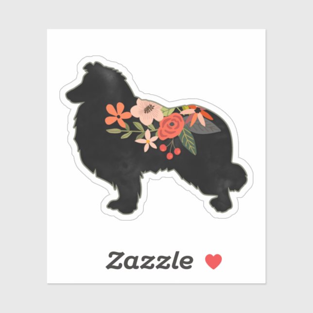 Pegatina Collie Dog Raza Silhouette Floral Bohemiana (Hoja)