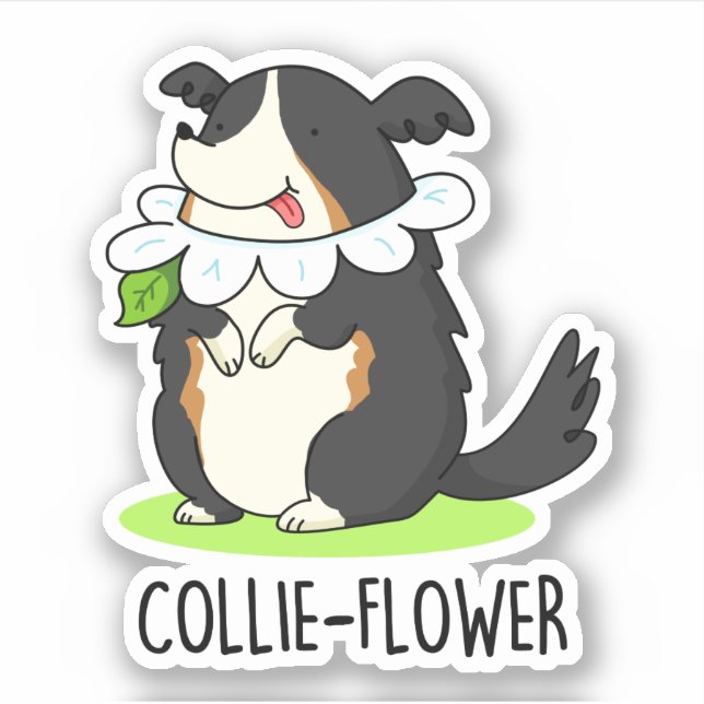 Pegatina Collie-flower Funny Border Collie Dog Pun (Anverso)