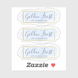 Pegatina Color de agua azul claro y logotipo de oro moderno