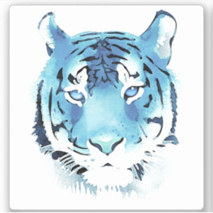 Pegatina Color de agua de la cabeza del tigre azul