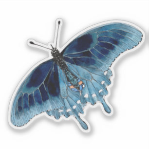 Pegatina Color de agua pintado con la mano de mariposa azul
