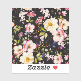 Pegatina Color de agua rosa Rozas amarillas fondo negro