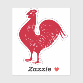 Pegatina Color de Personalizado de gallo rojo vintage