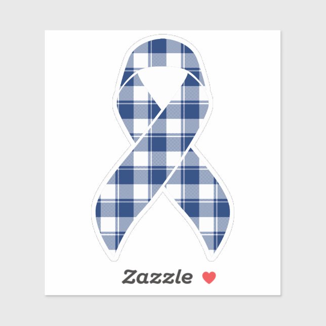 Pegatina Colorectal Cancer Awareness Plaid Dark Blue Ribbon (Hoja)