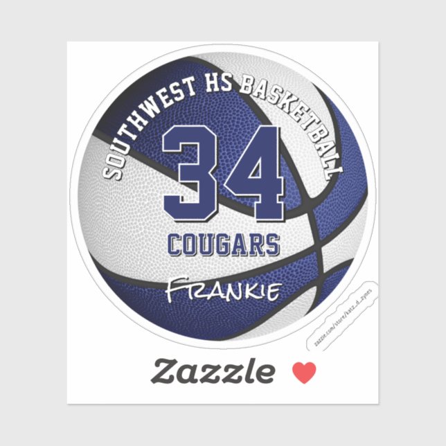 Pegatina colores del equipo de baloncesto niños nombre azul (Hoja)