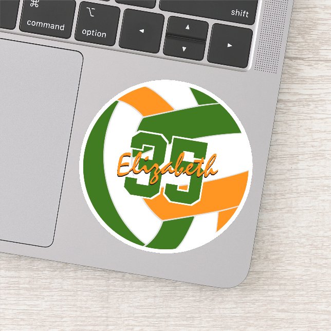 Pegatina colores del equipo de voleibol naranja verde (Detalle)