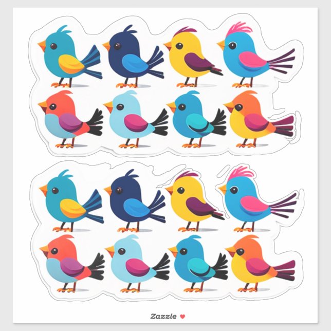 Pegatina Colorful Cartoon Bird Sticker Set (Hoja)