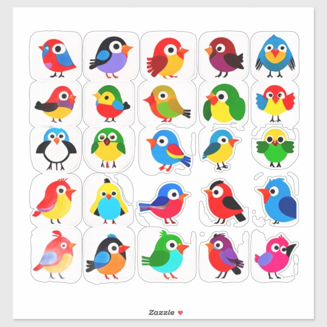 Pegatina Colorful Cartoon Bird Sticker Set (Hoja)