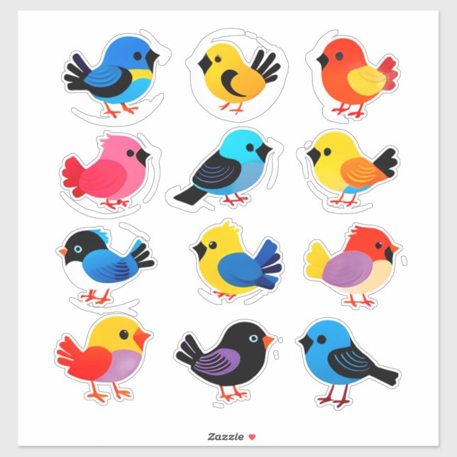 Pegatina Colorful Cartoon Bird Sticker Set (Hoja)