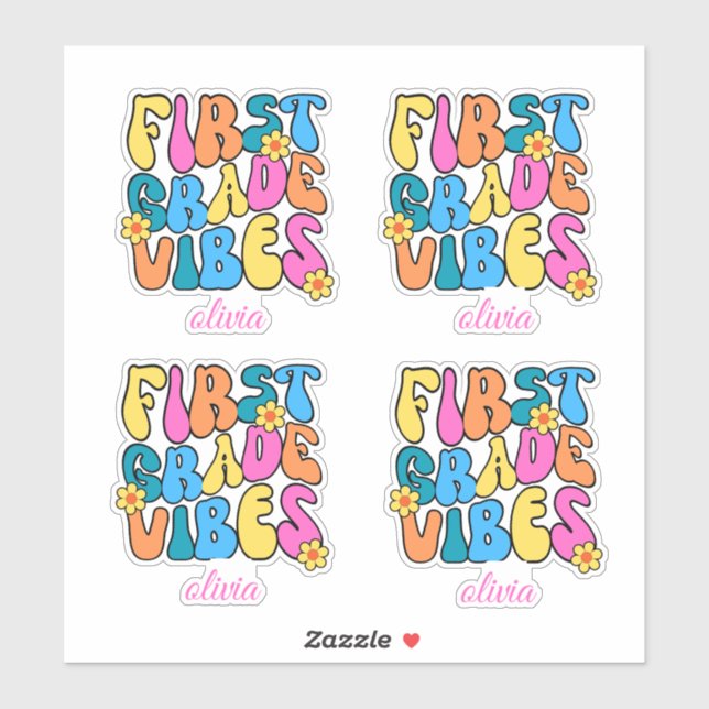 Pegatina Colorful First Grade Vibes Back to School Retro (Hoja)