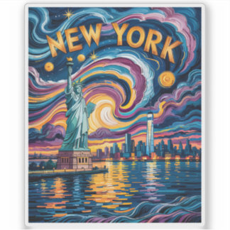 Pegatina Colorful New York Skyline Retro Liberty Cityscape