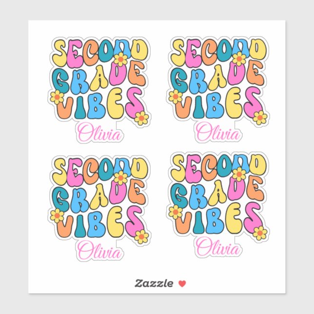 Pegatina Colorful Second Grade Vibes Back to School Retro (Hoja)