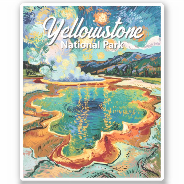 Pegatina Colorful Yellowstone National Park Van Gogh Retro (Anverso)