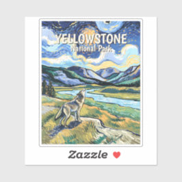 Pegatina Colorful Yellowstone National Park Wolf Howling