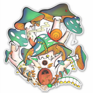 Pegatina Colorida casa de champiñones