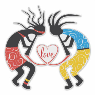 Pegatina Coloridas figuras de Kokopelli adoran el corazón