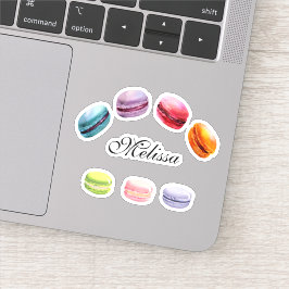 Pegatina Coloridas Macarons Dulce Postre Watercolor