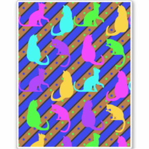 Pegatina Coloridas rayas de gatos y polkadots Arte pop anim