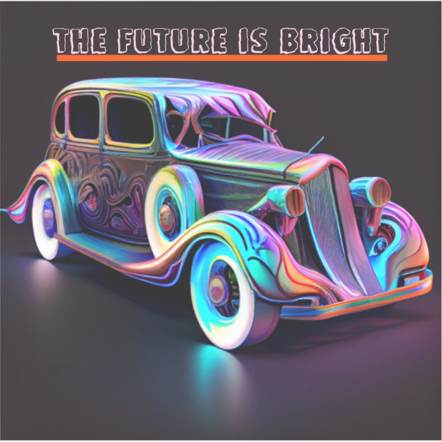 PEGATINA COLORIDO COCHE DE VINTAJE "EL FUTURO ES LUMINOSO" (Anverso)
