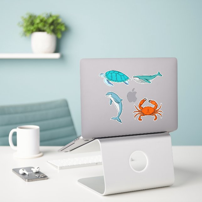 Pegatina Colorido conjunto de animales de mar de clipart (Ordenado portátil  en el escritorio)