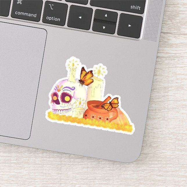 Pegatina Colorido Día Mexicano Del Cráneo De Azúcar Muerto (Detalle)