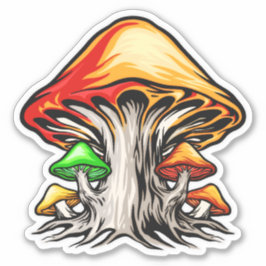 Pegatina Colorido Earthy Psychedelic Mushroom Art