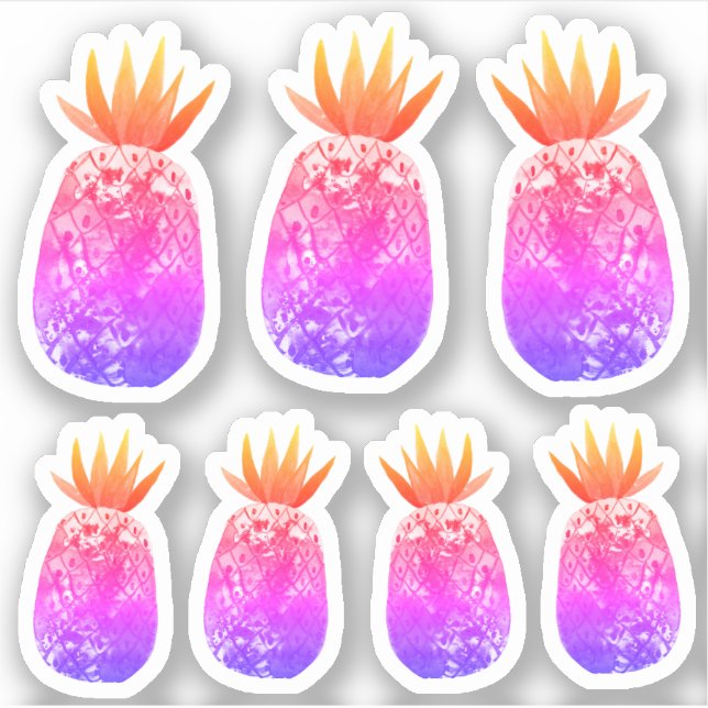 Pegatina Colorido Pineapple Watercolor Art Púrpura Pink Set (Anverso)