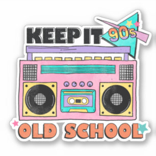 Pegatina Colorido Retro de los 90's Boombox de Neón Mantén