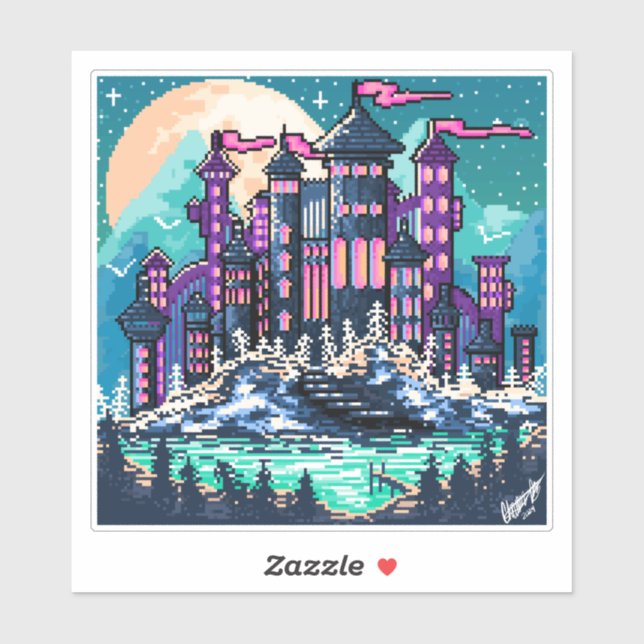 Pegatina Colorido y oscuro castillo por la noche (Hoja)