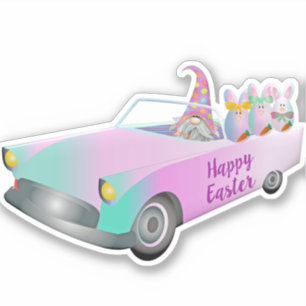 Pegatina Coloridos conejillos de autos Happy Easter Gnome