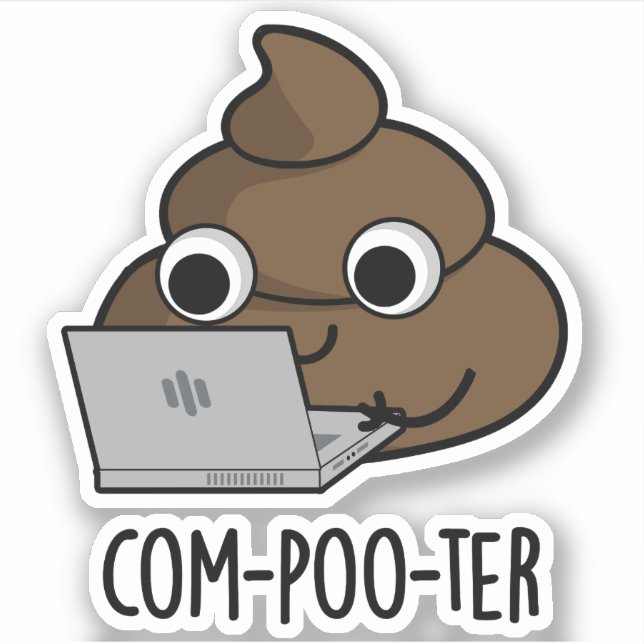 Pegatina Com-poo-ter Funny Computer Poop Pun (Anverso)