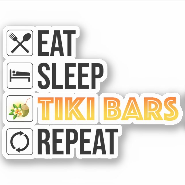 Pegatina Come. Dormir. Bares Tiki. Repetir (Anverso)