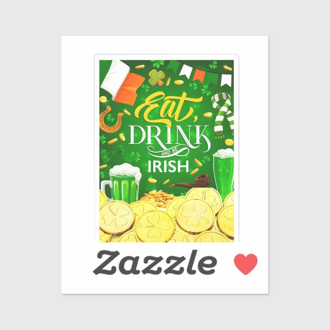 Pegatina Comer bebida y ser irlandés (Hoja)