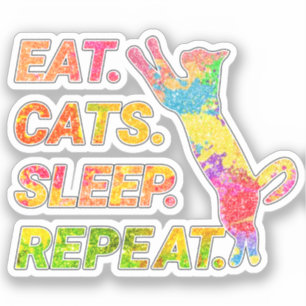 Pegatina Comer, dormir, gatos, repetir - Colorido amante de