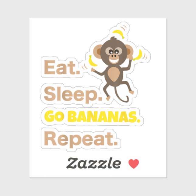 Pegatina Comer Dormir Ir Plátanos Repetir Divertido Lindo A (Hoja)